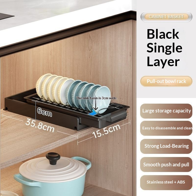 Built-in Drawer-Style Kitchen Dish and Spice Rack for Cabinets