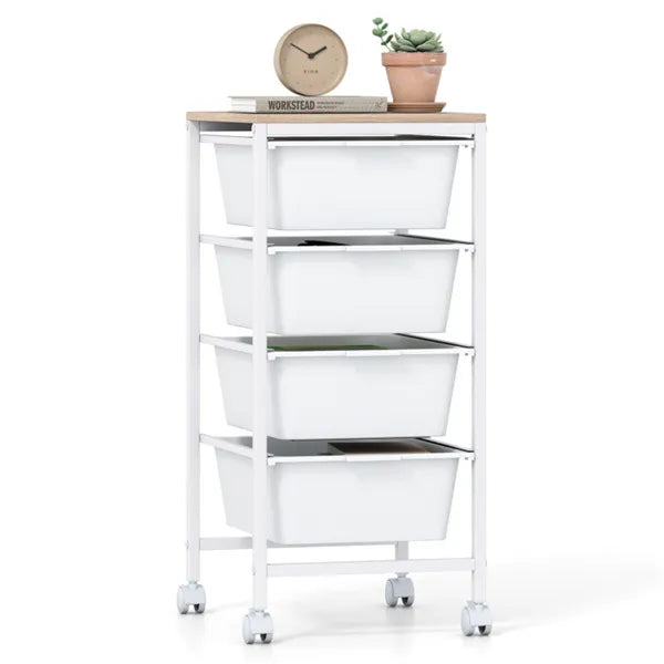 4-Drawer Rolling Storage Cart, Mobile Utility Organizer With MDF