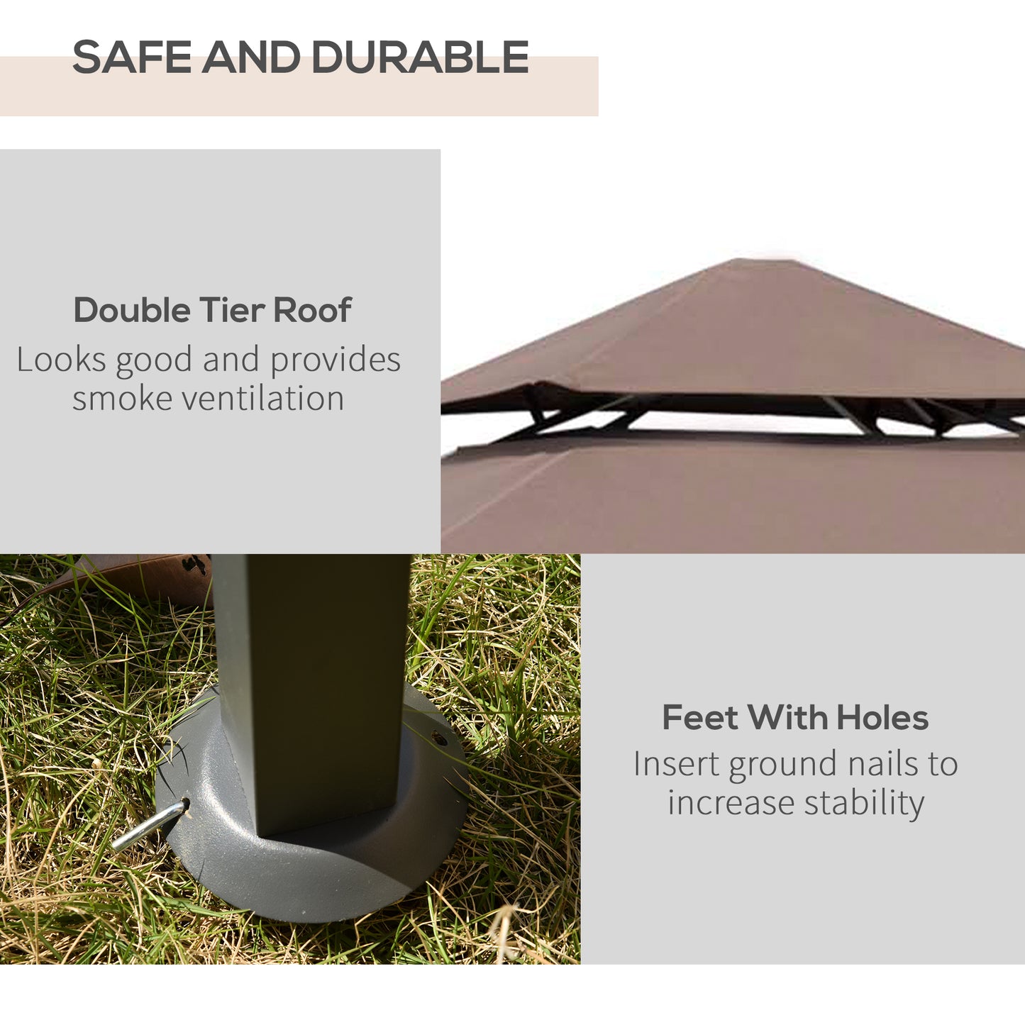 Grill Gazebo with Double Roof - Outdoor BBQ Canopy Shelter - Coffee