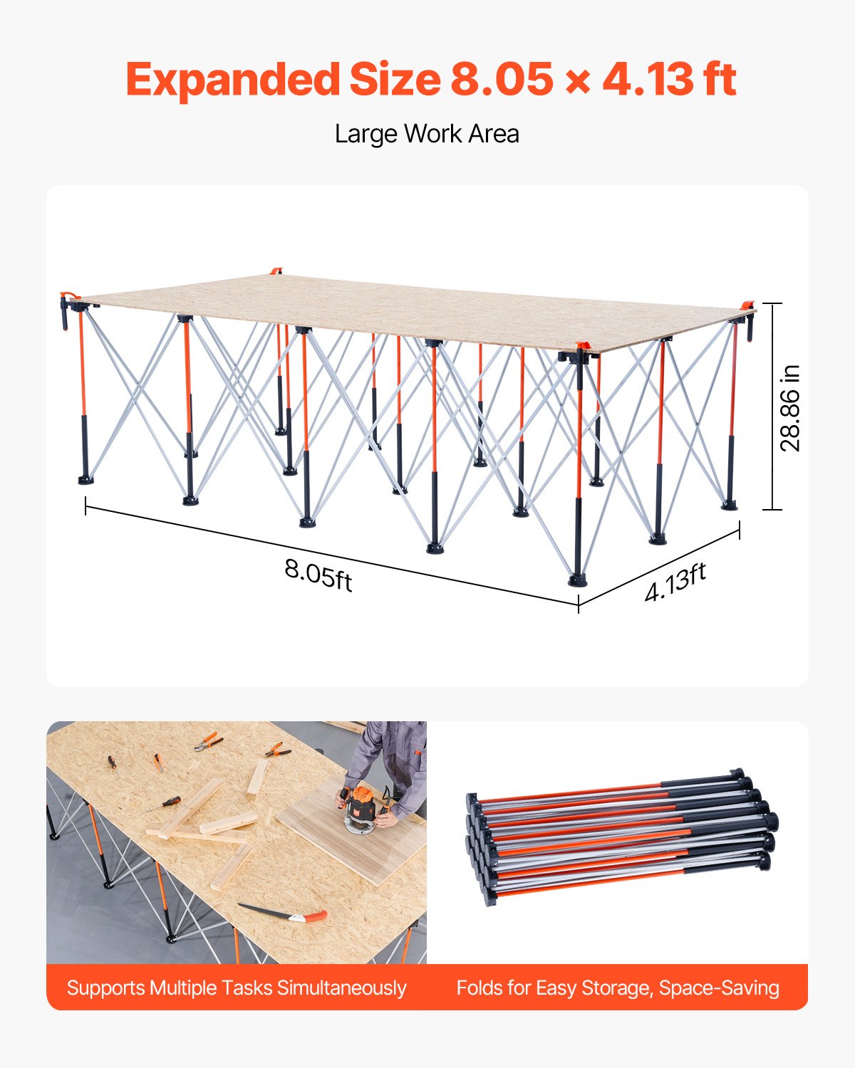 Portable Folding Work Stand 8.05x4.13ft 6000lbs Capacity Aluminum Support