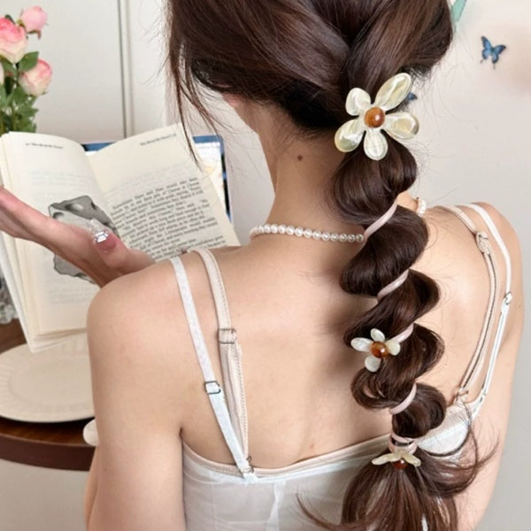 Floral Hair Tie with Strand for Women - Handmade Pastoral Hair Accessory