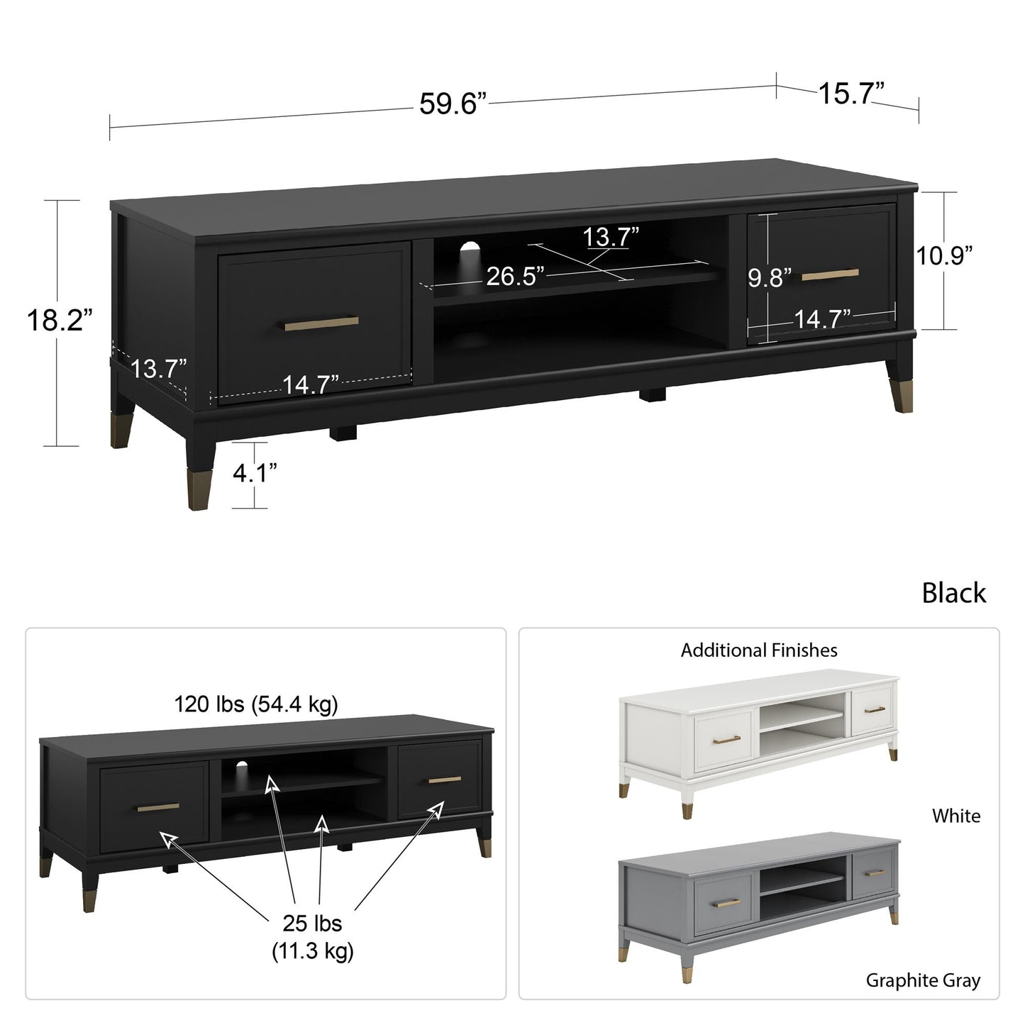 Westerleigh TV Stand for TVs Up to 65" - Dark Gray
