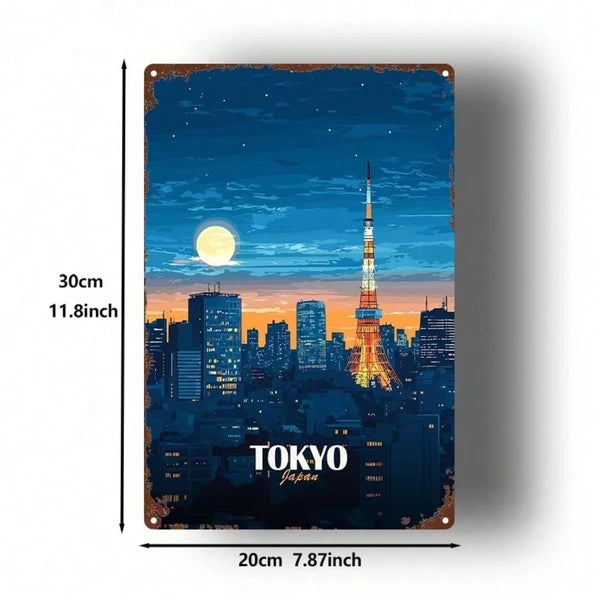 Tokyo Cityscape Metal Sign - 8x12 Inch Rustic Wall Art