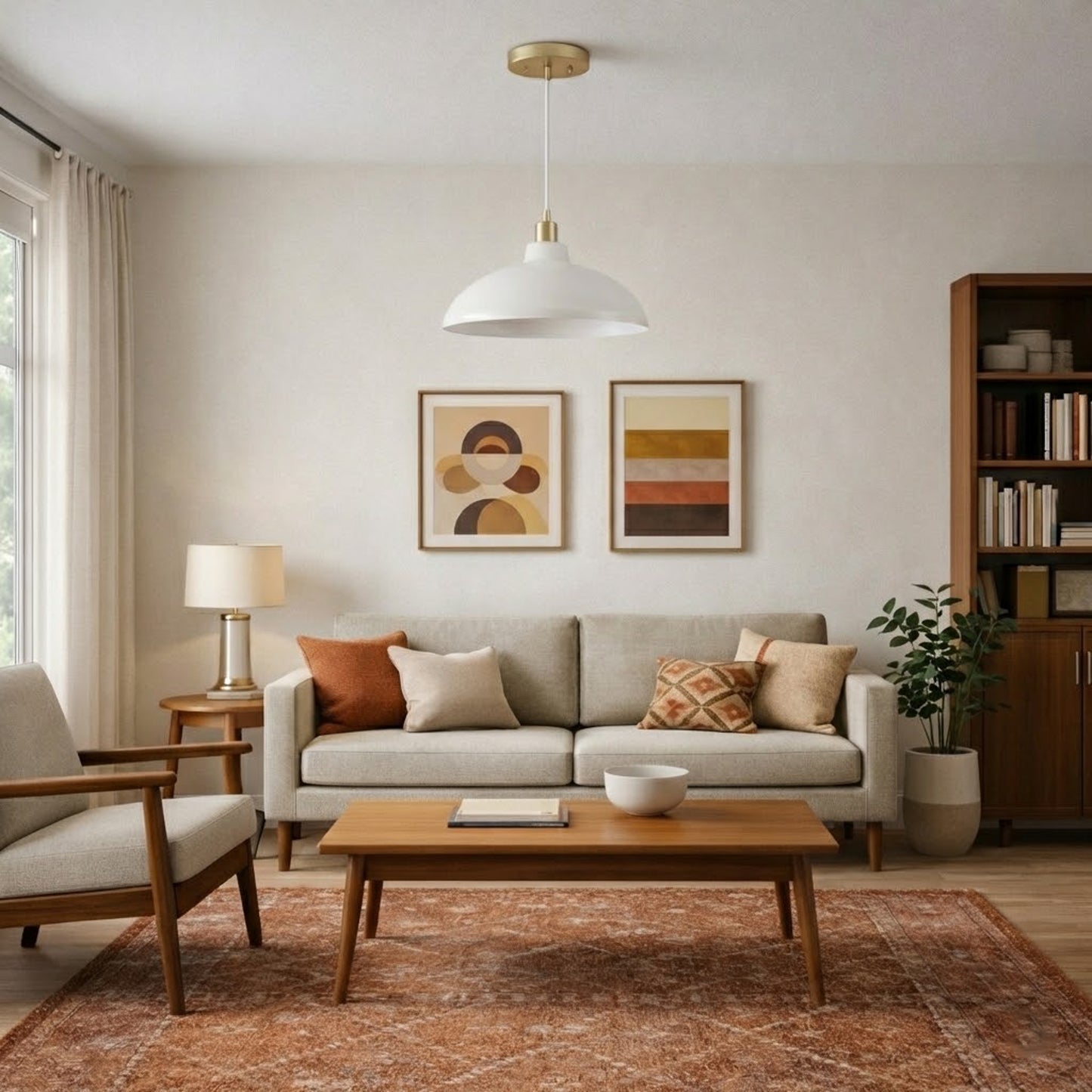 Astral Single Light White Pendant Lamp With Golder Brass Finish For