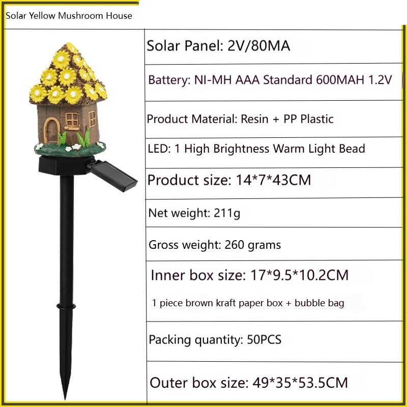 Outdoor Solar Mushroom Garden Light - Resin Lawn Landscape Lamp with Ground Stake