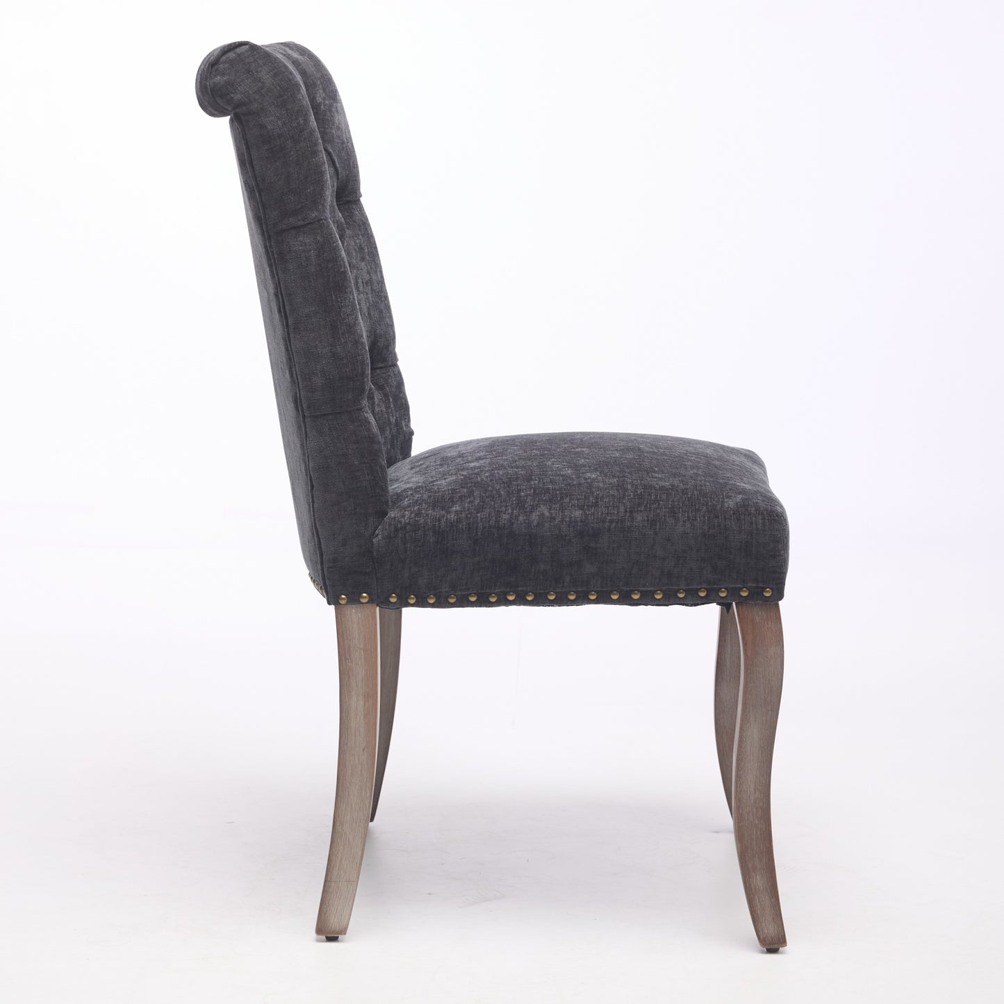 Upholstered Chenille Fabric Accent Dining Chair, Curved Solid Wood