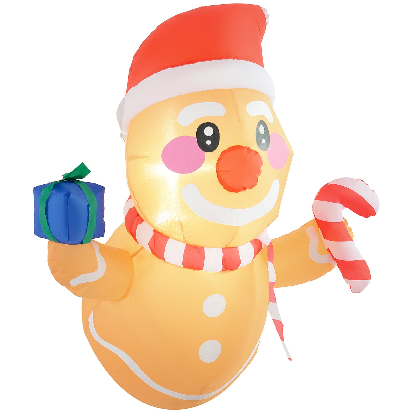 Inflatable Gingerbread Man with Gift Box & Candy Cane - LED Lights