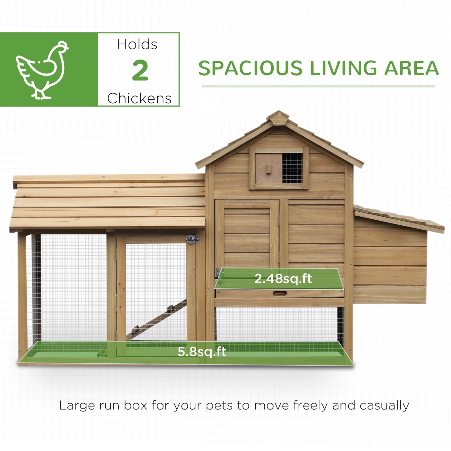 Small Wooden Chicken Coop with Nesting Box and Removable Tray - Outdoor Poultry Cage