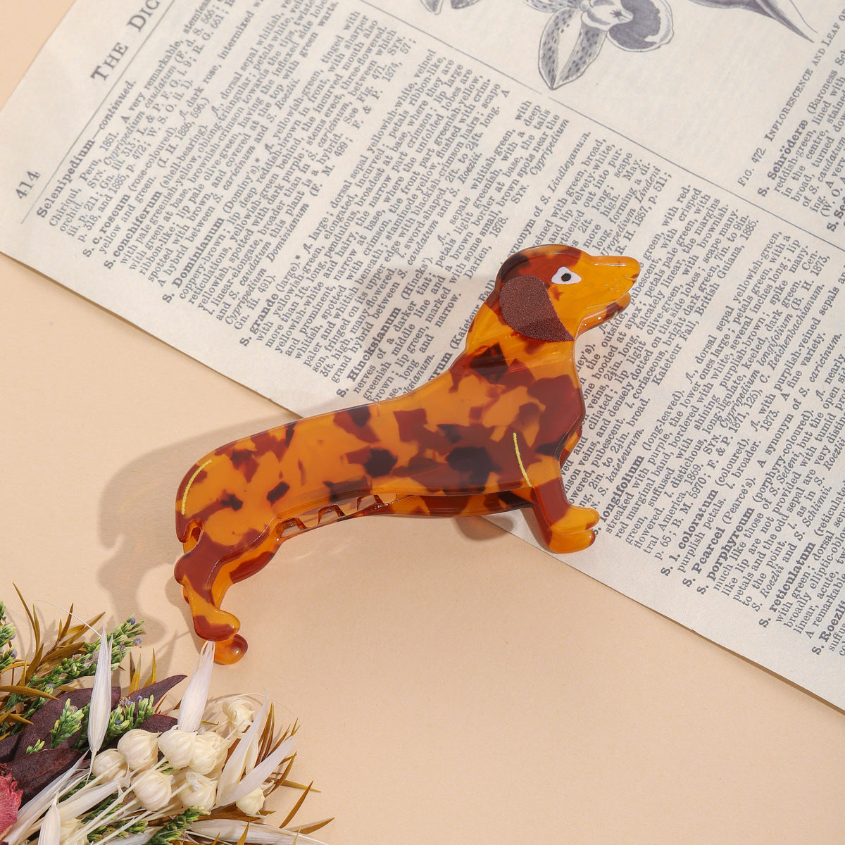 Dachshund Acrylic Hair Clip - Puppy Hair Accessory, Spotted & Leopard Dog Styles