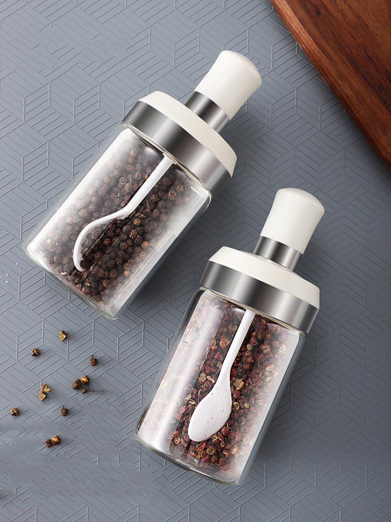 Glass Salt & Pepper Shaker Set - Moisture-Proof Kitchen Storage, White 2pcs