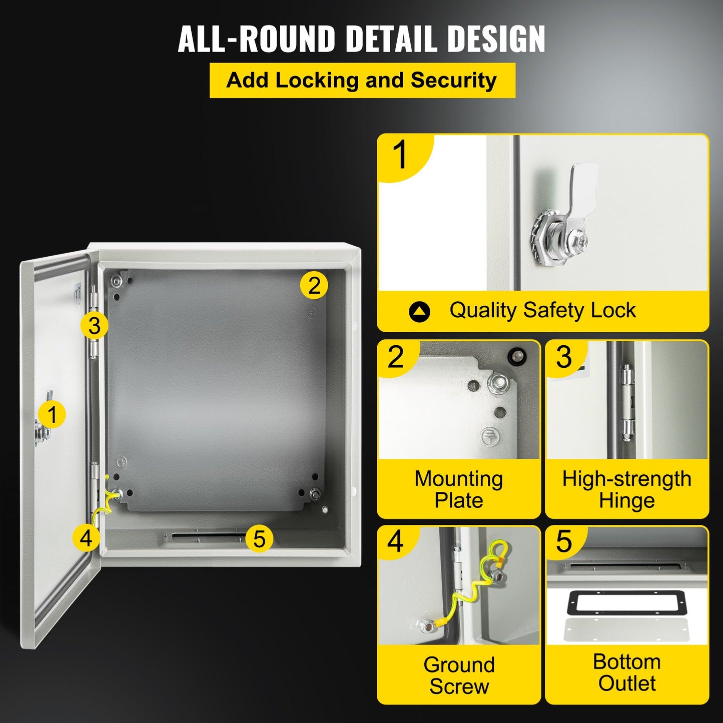 Outdoor Waterproof Steel Electrical Junction Box - NEMA 4X IP66 Enclosure, Grey