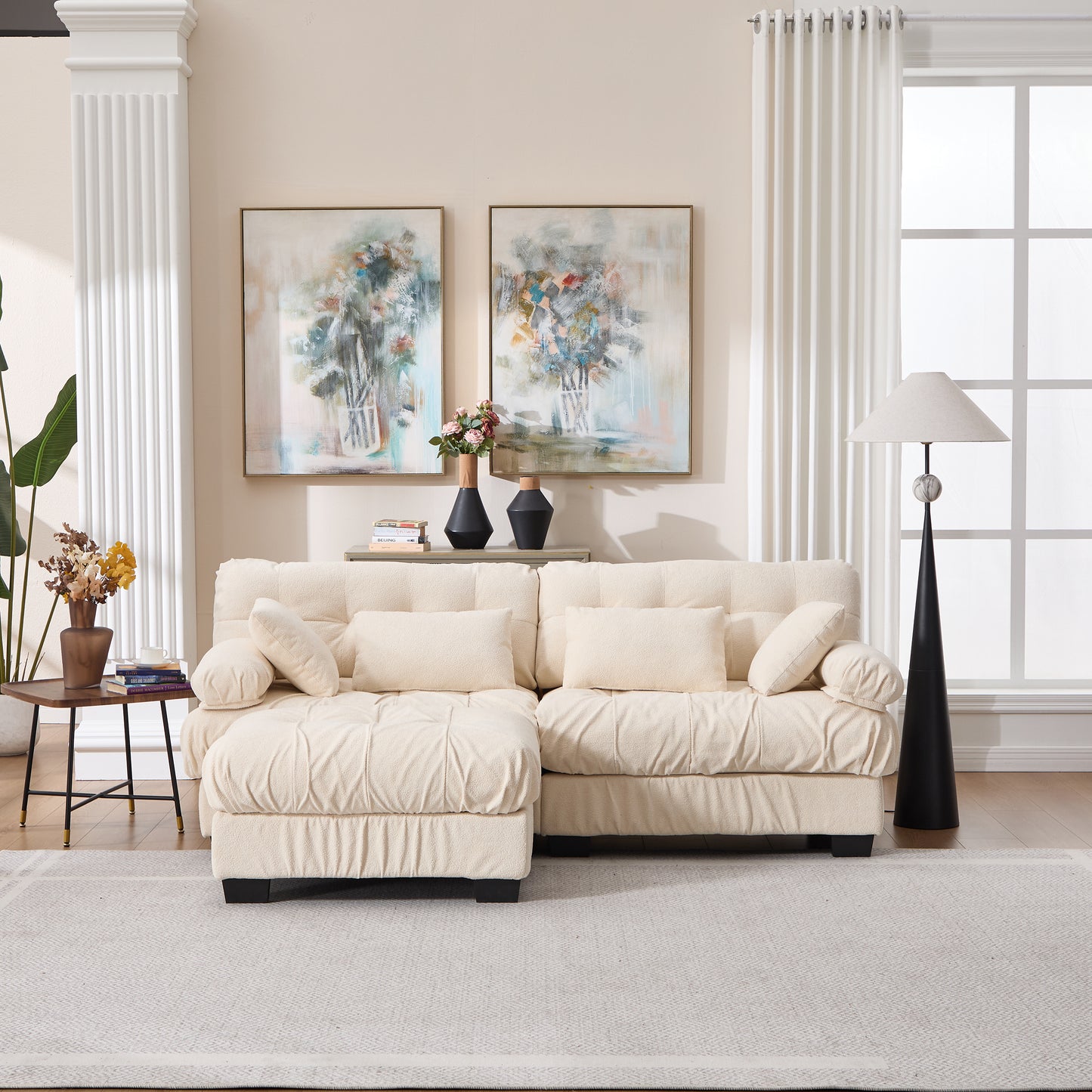 Modular Sectional Sofa Cloud Couch with Ottoman - Beige