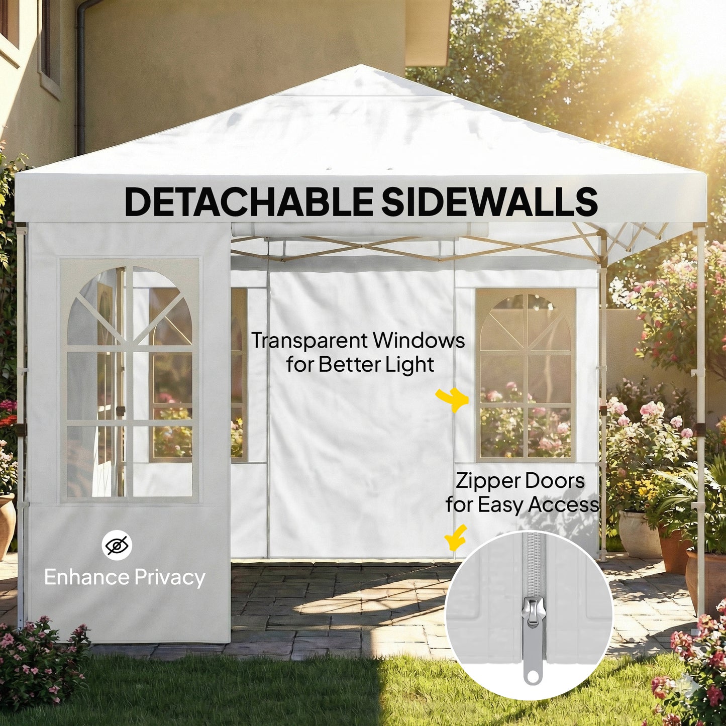 Pop Up Canopy Tent 9.6 x 9.6 ft with Sidewalls - White