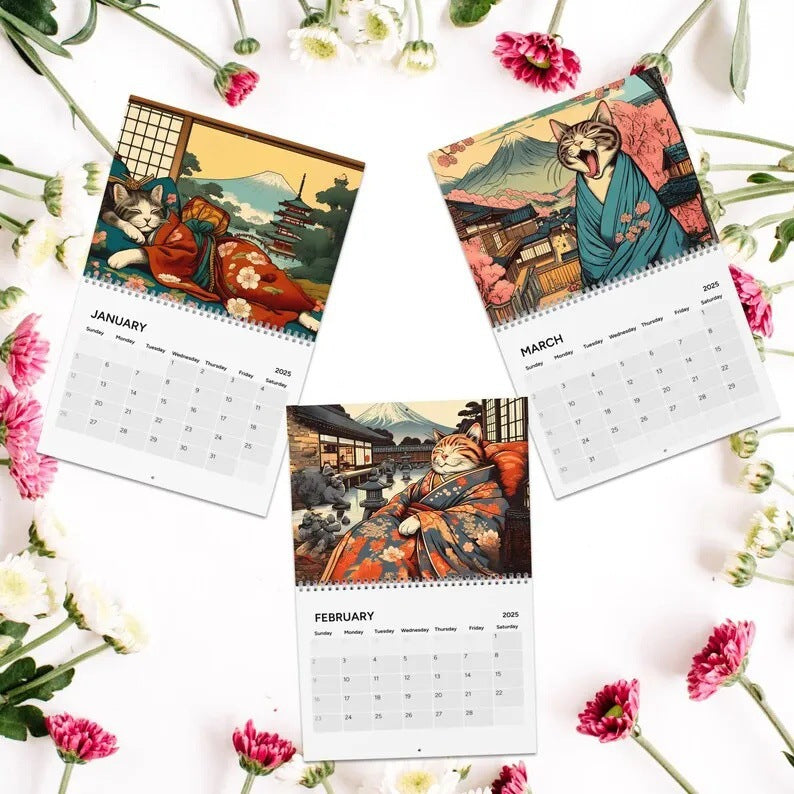 Sleepy Cats Of Edo Wall Calendar for Cat Lovers - Modern Home Decor
