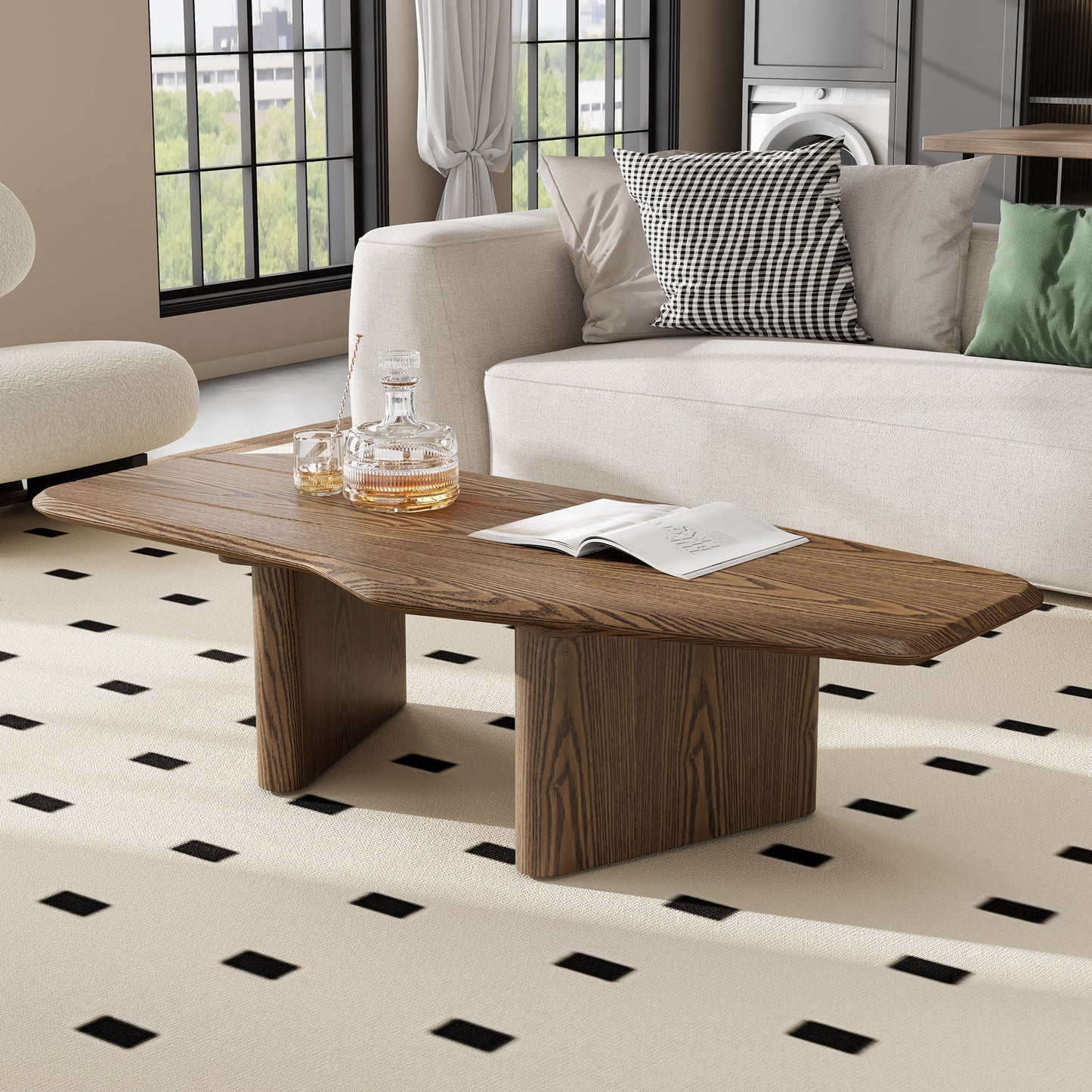 47.2-Inch Rustic Ash Wood Veneer Coffee Table - Walnut
