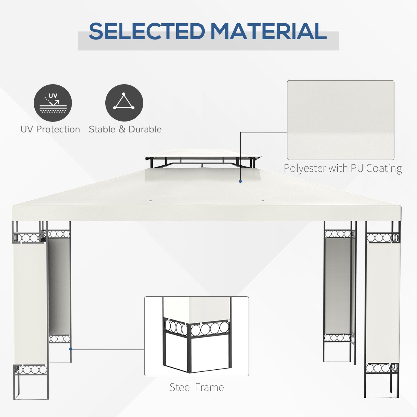 Outdoor Canopy Gazebo Shelter with Double Vented Roof - Cream White