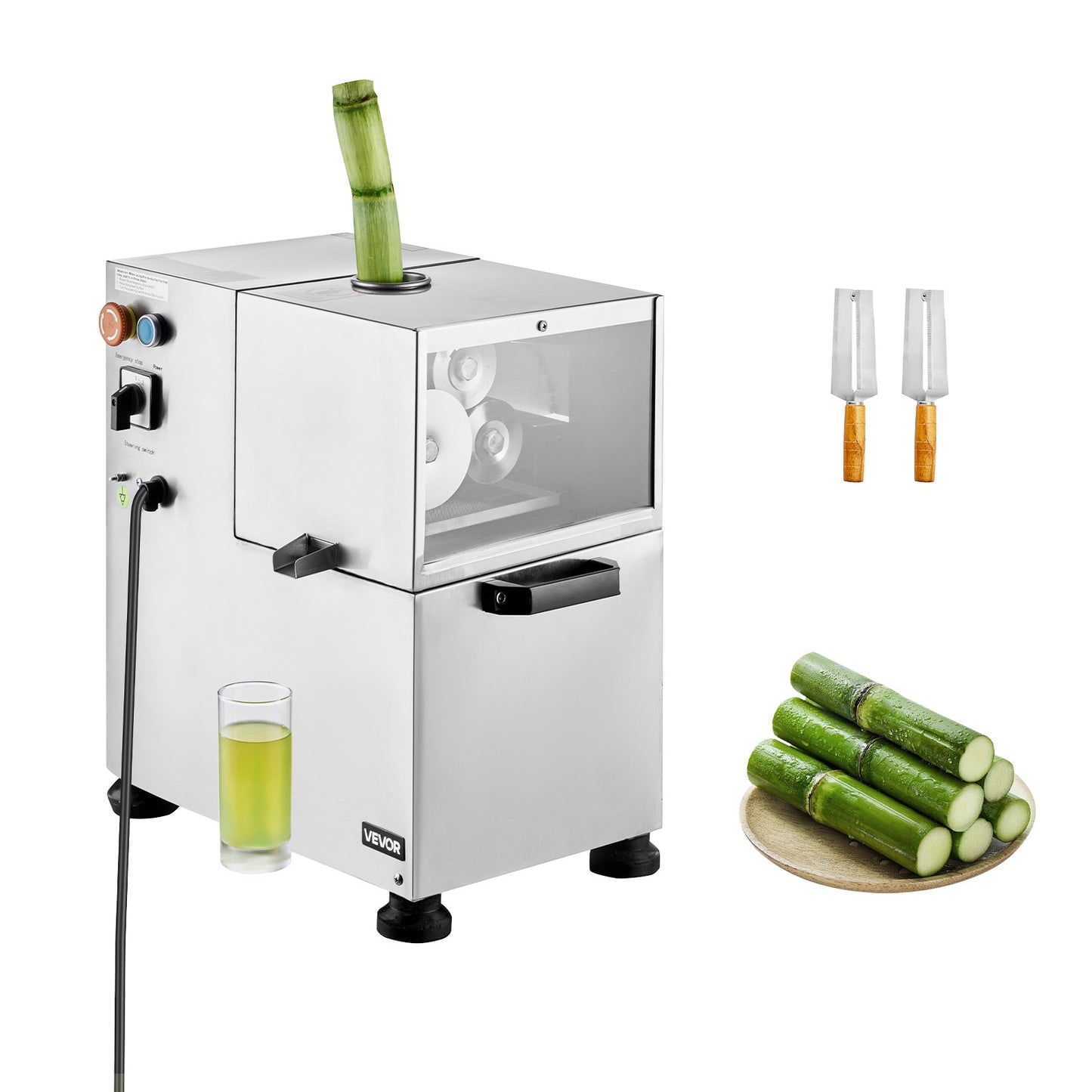 800W Commercial Sugar Cane Juicer - 661Lbs/H, 4 Rollers, 2.4-Inch Inlet, Stainless Steel