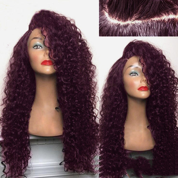 Fluffy Mid-Length Curly Hair Wig - Wine Red