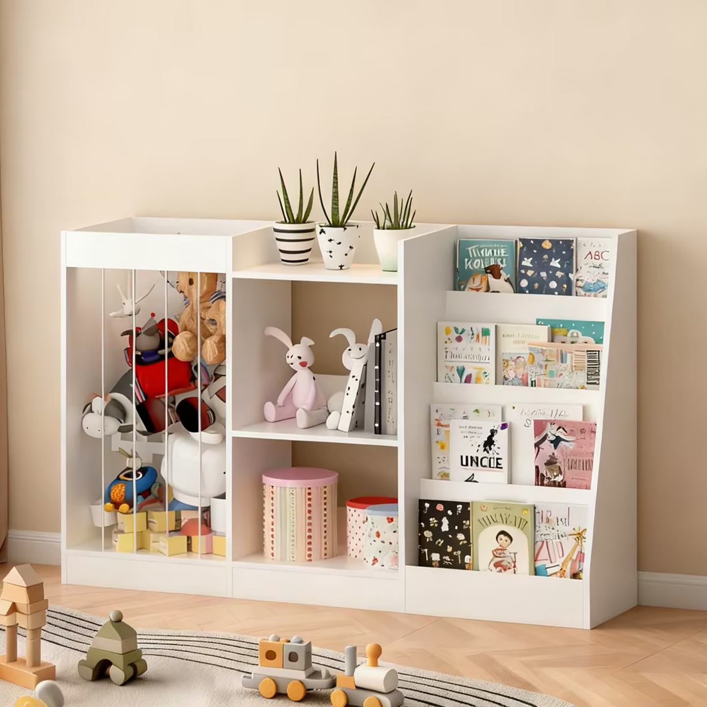 3-in-1 Kids Bookshelf and Toy Storage - White