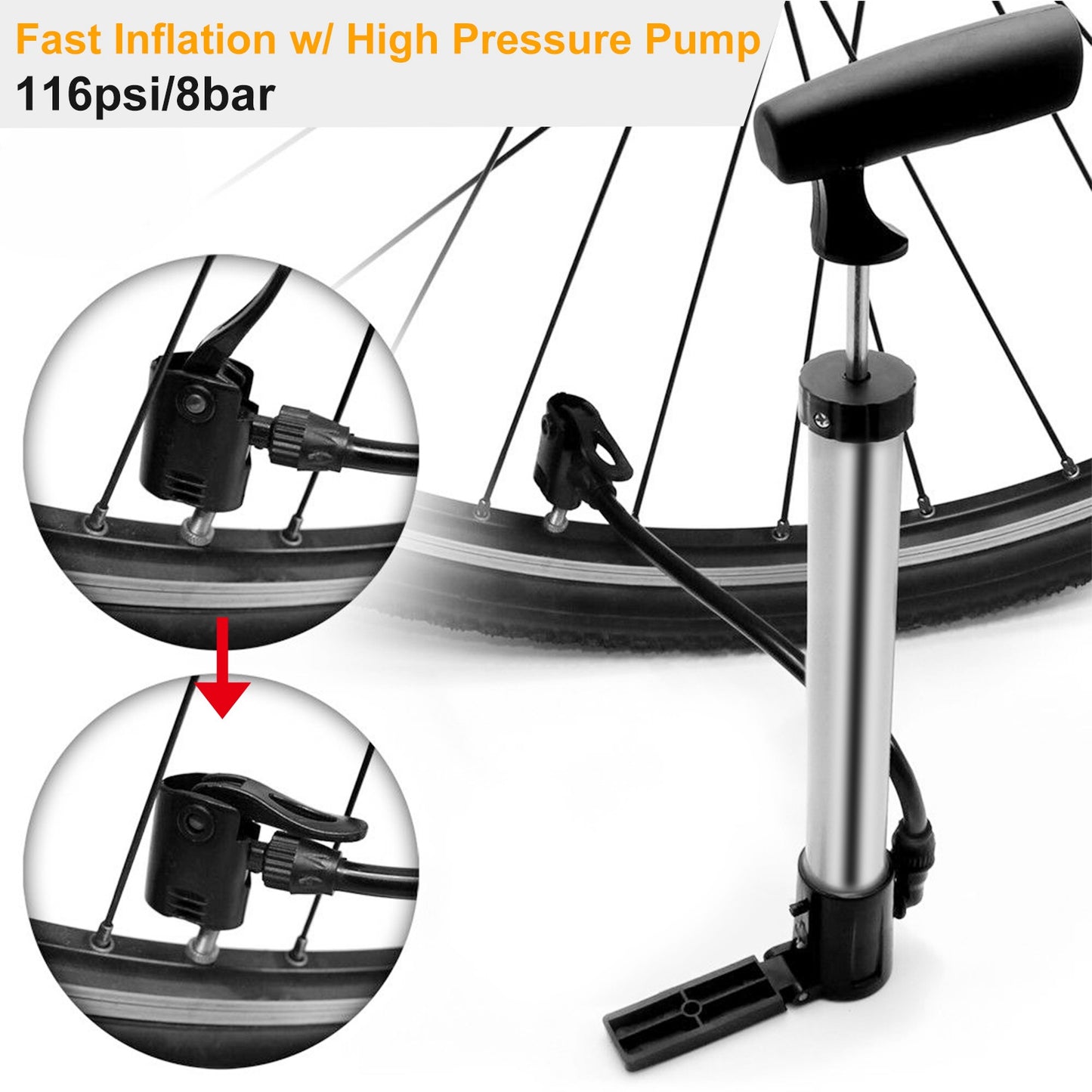 Portable Mini Bike Tire Inflator with Mounting Bracket - Silver