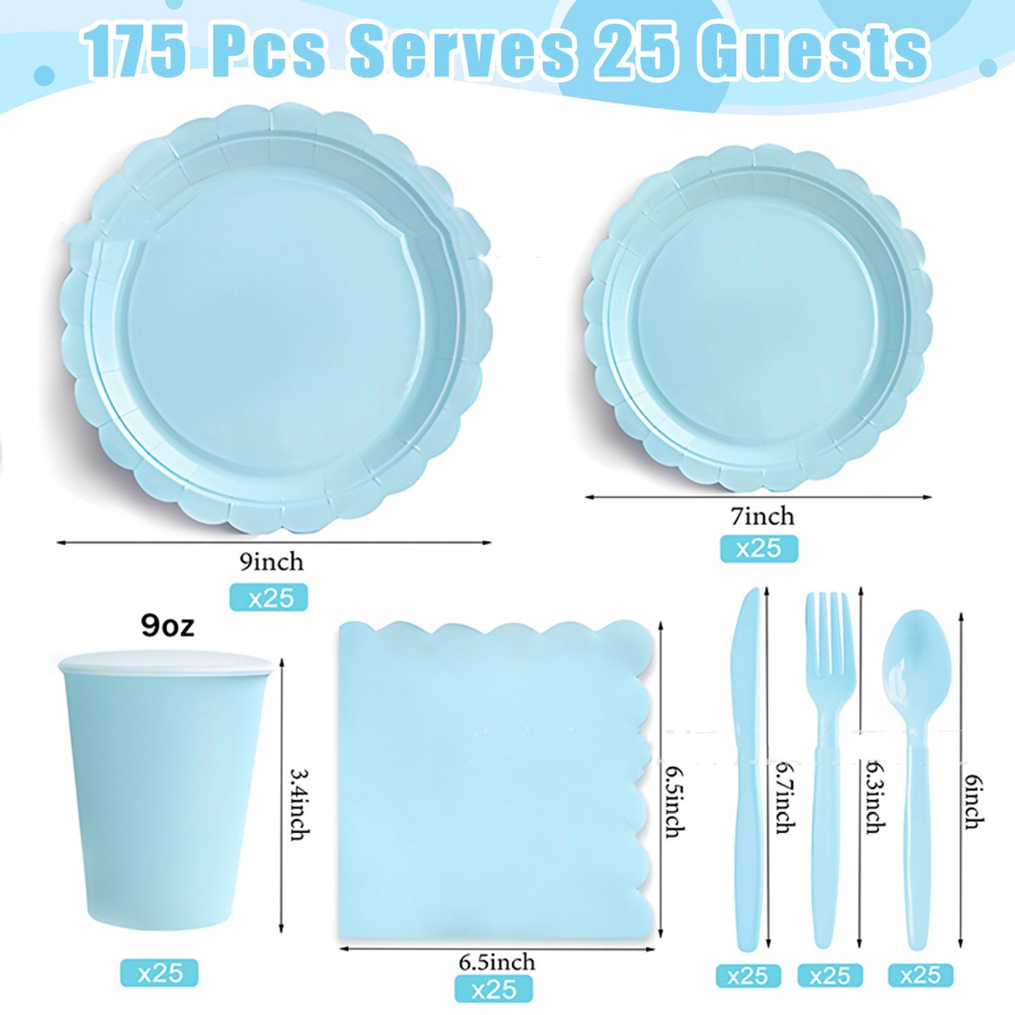 Disposable Party Tableware Set with Lace Accents for Birthdays - 175 Pieces