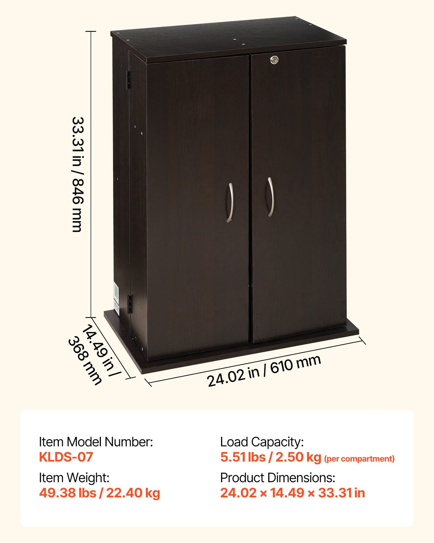 Multimedia Storage Cabinet 4-Tier DVD & CD Organizer with Lock, Brown