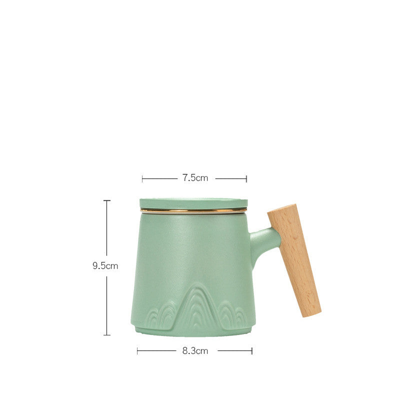 Ceramic Tea Separation Cup with Lid - Double Layer, Microwave Safe, 301-400ml