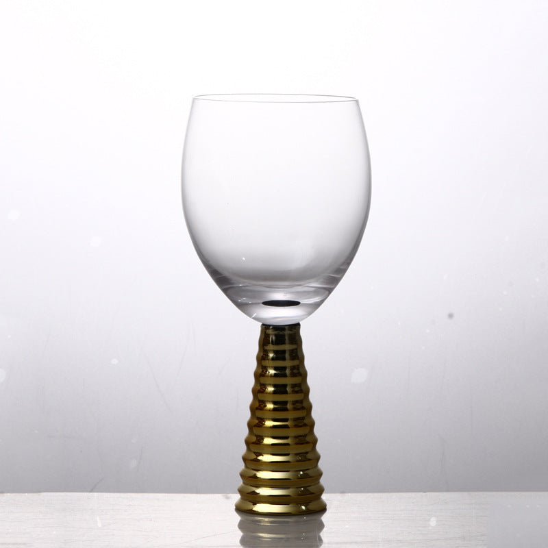 Decorative Wine & Champagne Glass Goblet Set - Threaded Black, Silver & Gold Options