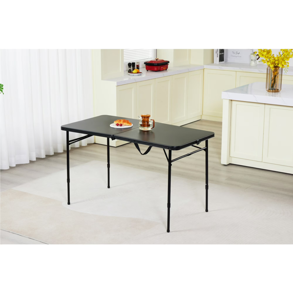 4-Foot Adjustable Folding Table - Rich Black, Compact & Versatile