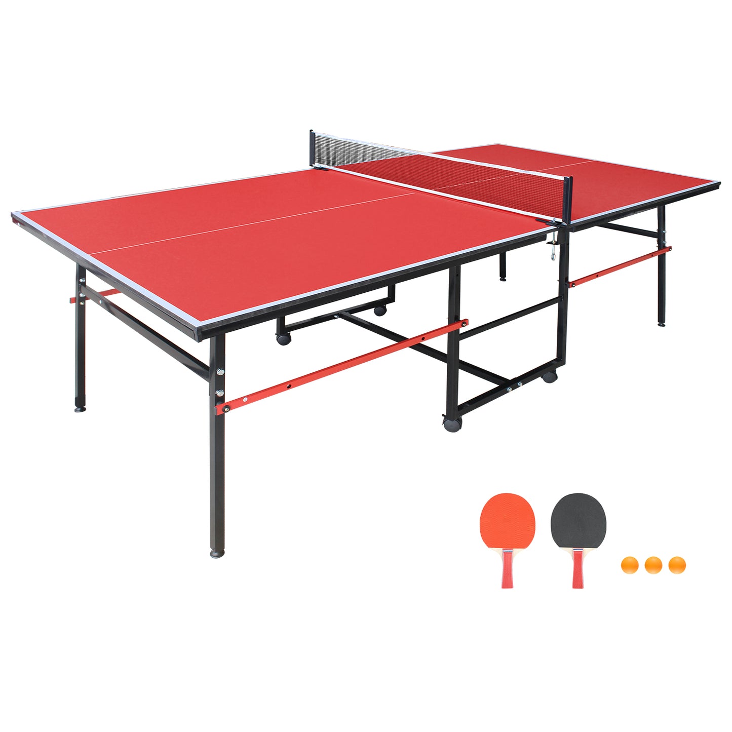 8ft Red Mid-Size Ping Pong Table Set - Includes Net & Paddles