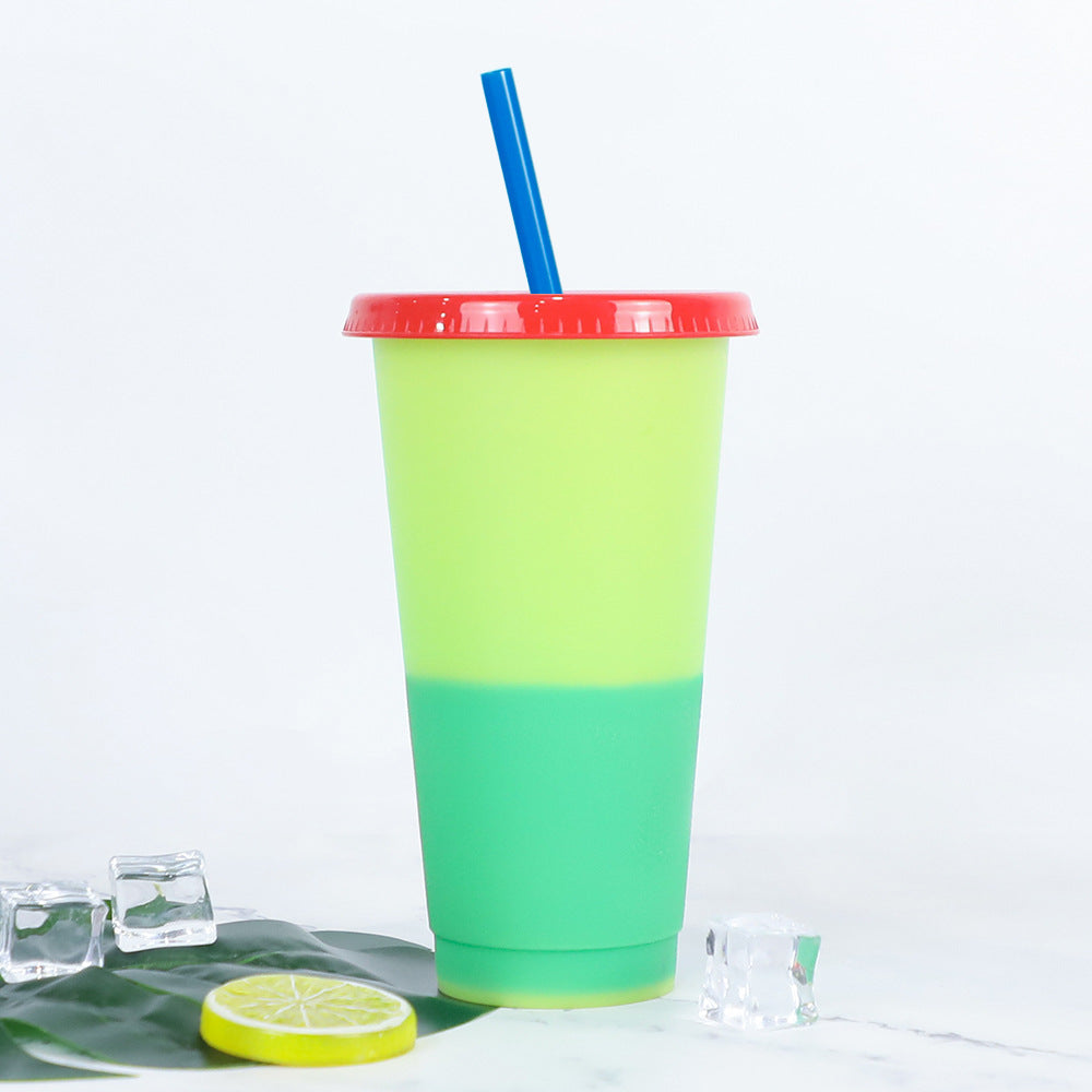 Color Changing Plastic Cup with Straw - Hot & Cold Thermo Drinkware