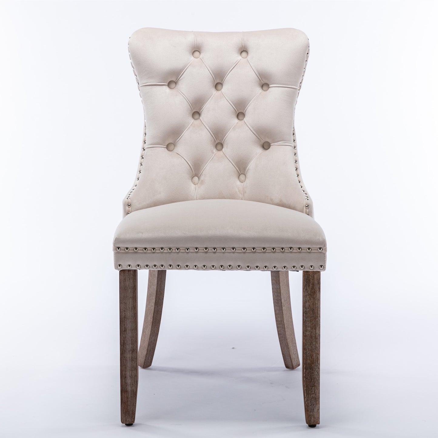 Beige Velvet Upholstered Dining Chairs Set - Modern Tufted Design