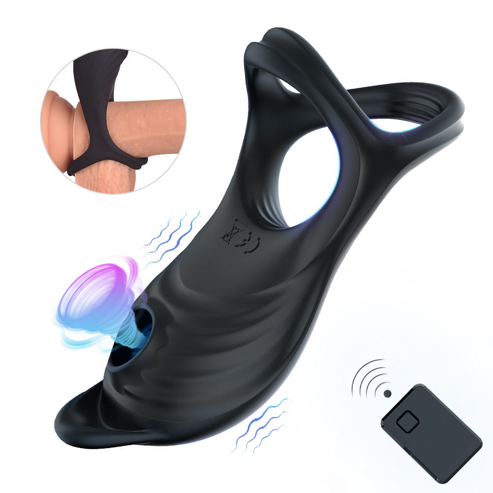 Male Delay Ring with Wireless Remote Control Sucking Lock - Black USB