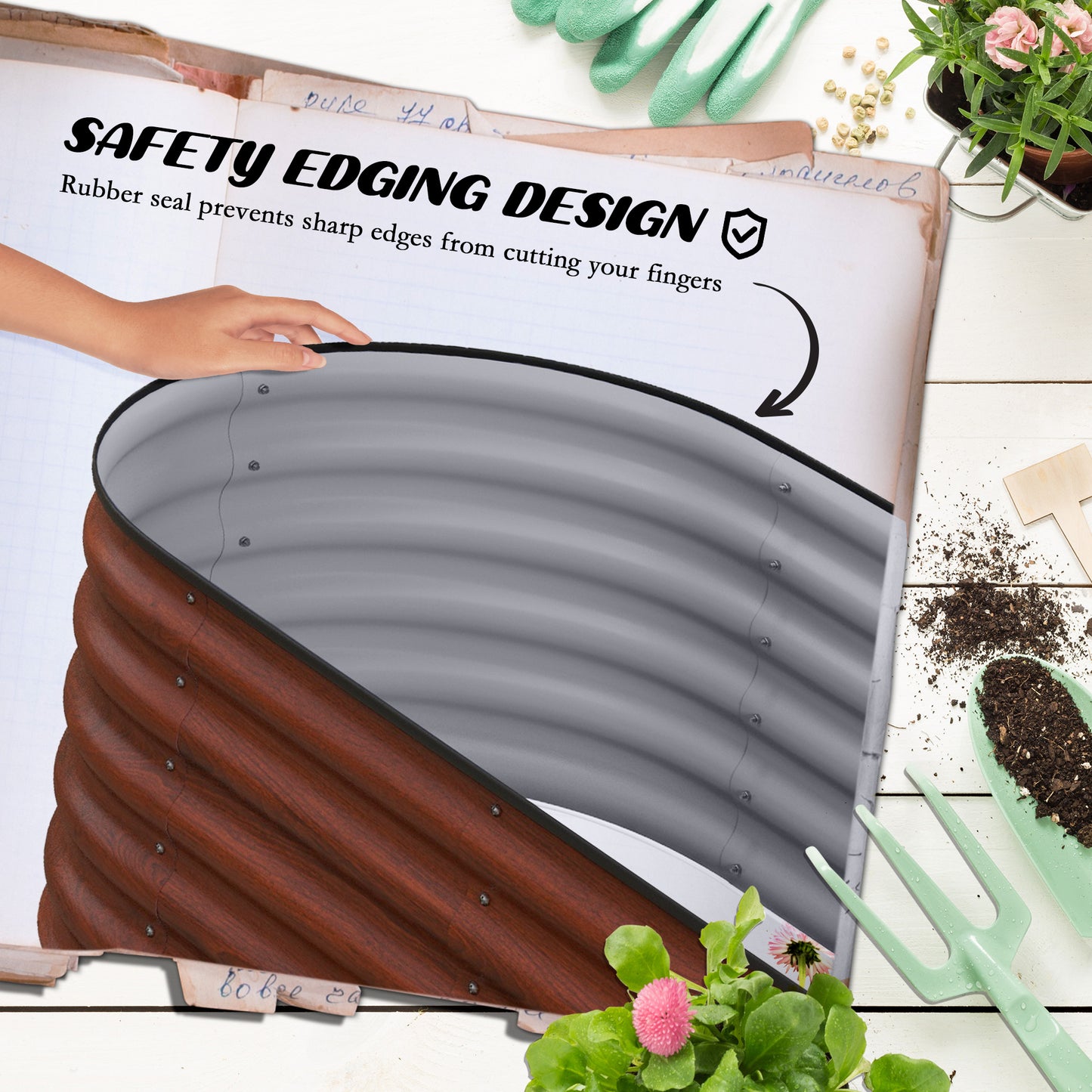 Galvanized Raised Garden Bed Kit - Metal Planter Box with Safety Edging, Brown - 41.25 x 23.5 x 16.5 Inches