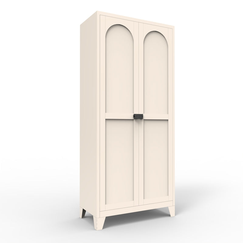 71-Inch Metal Storage Cabinet with Lock and Adjustable Shelves - Beige