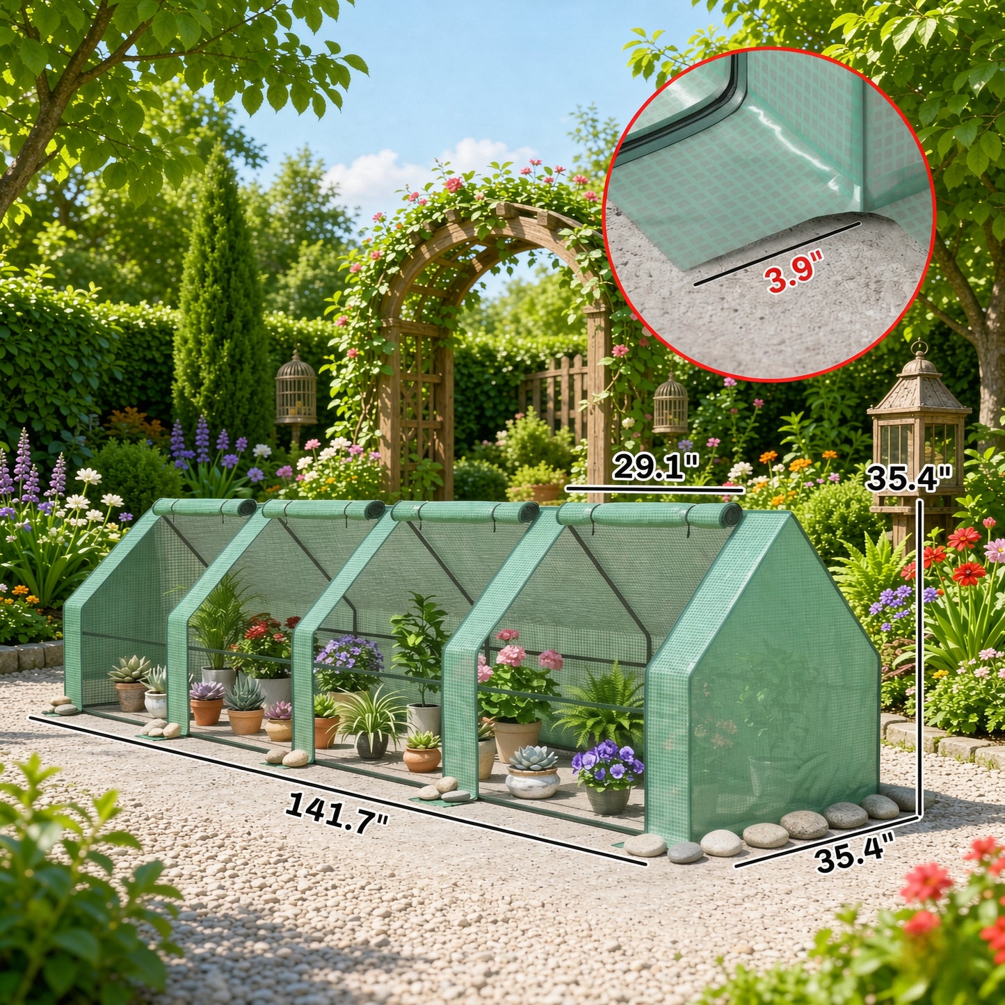 Portable Mini Greenhouse with PE Cover and Zipper Doors - Green