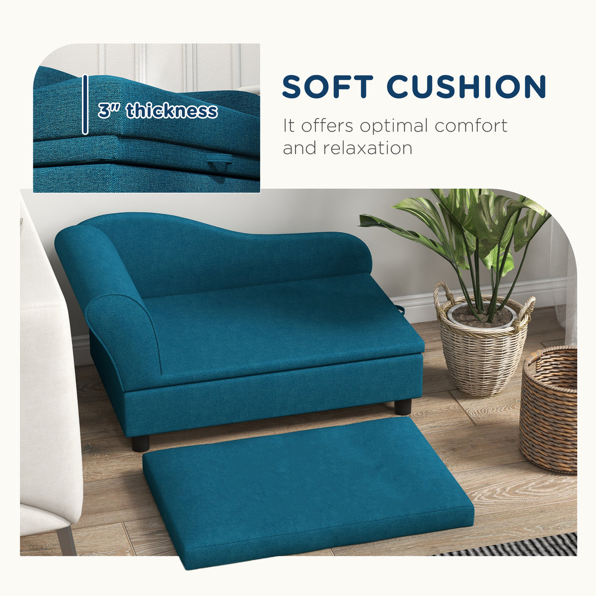 Small Dog Sofa Bed with Storage - Dark Blue Pet Couch for Comfort & Organization