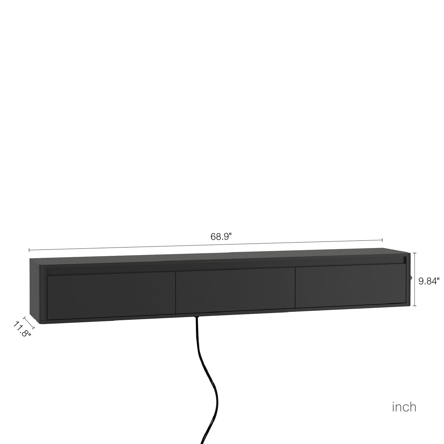 Wall Mounted Floating TV Stand with LED Lights & Power Outlet - Black