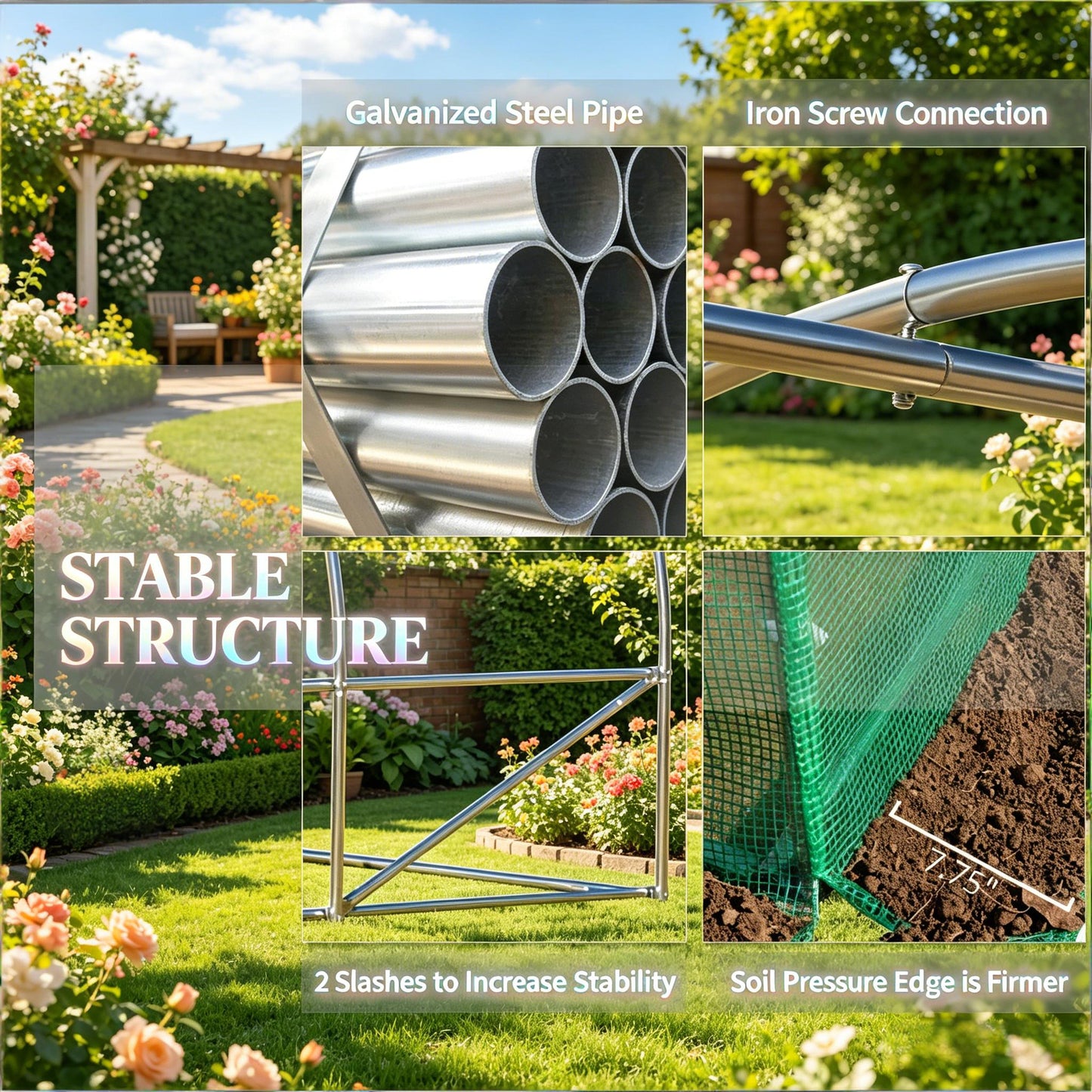 Walk-In Tunnel Greenhouse with Roll-Up Windows - Green