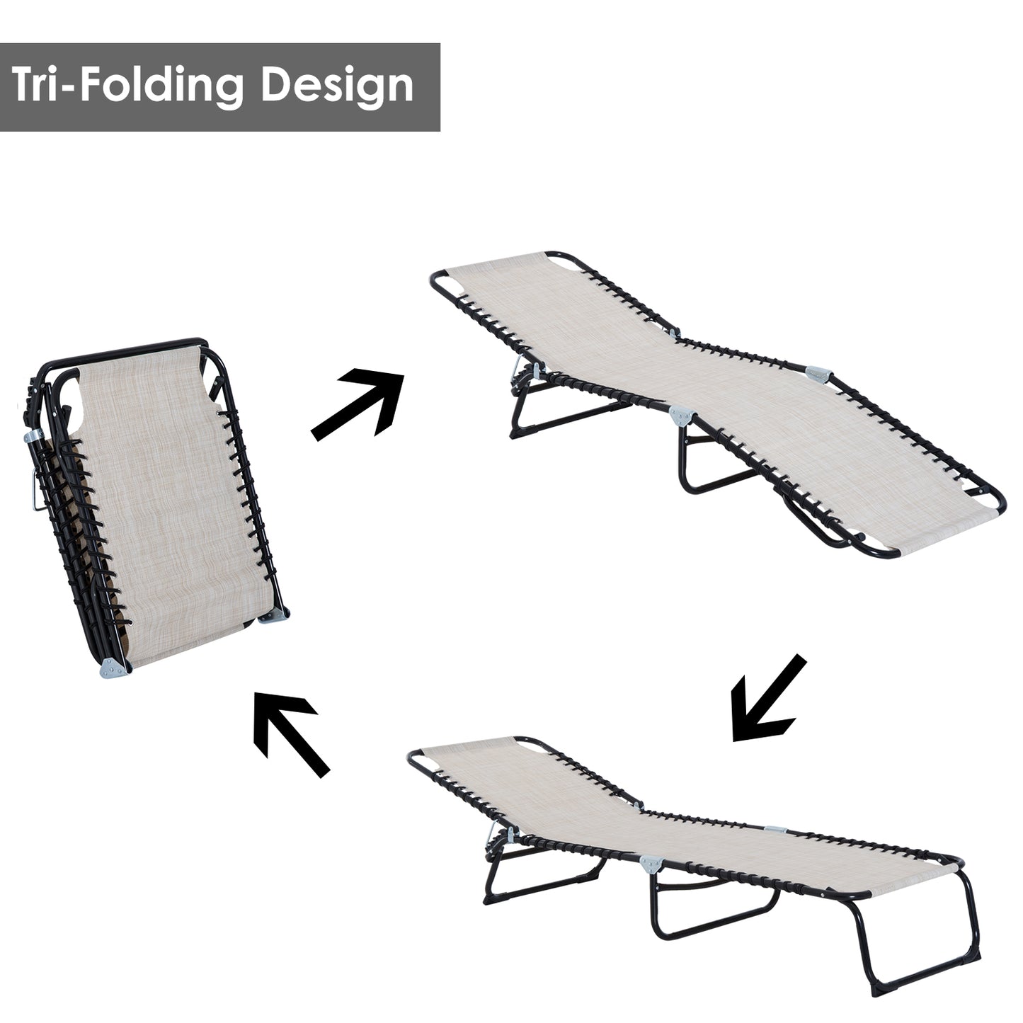 Foldable 3-Position Chaise Lounge Chair - Portable Cream White
