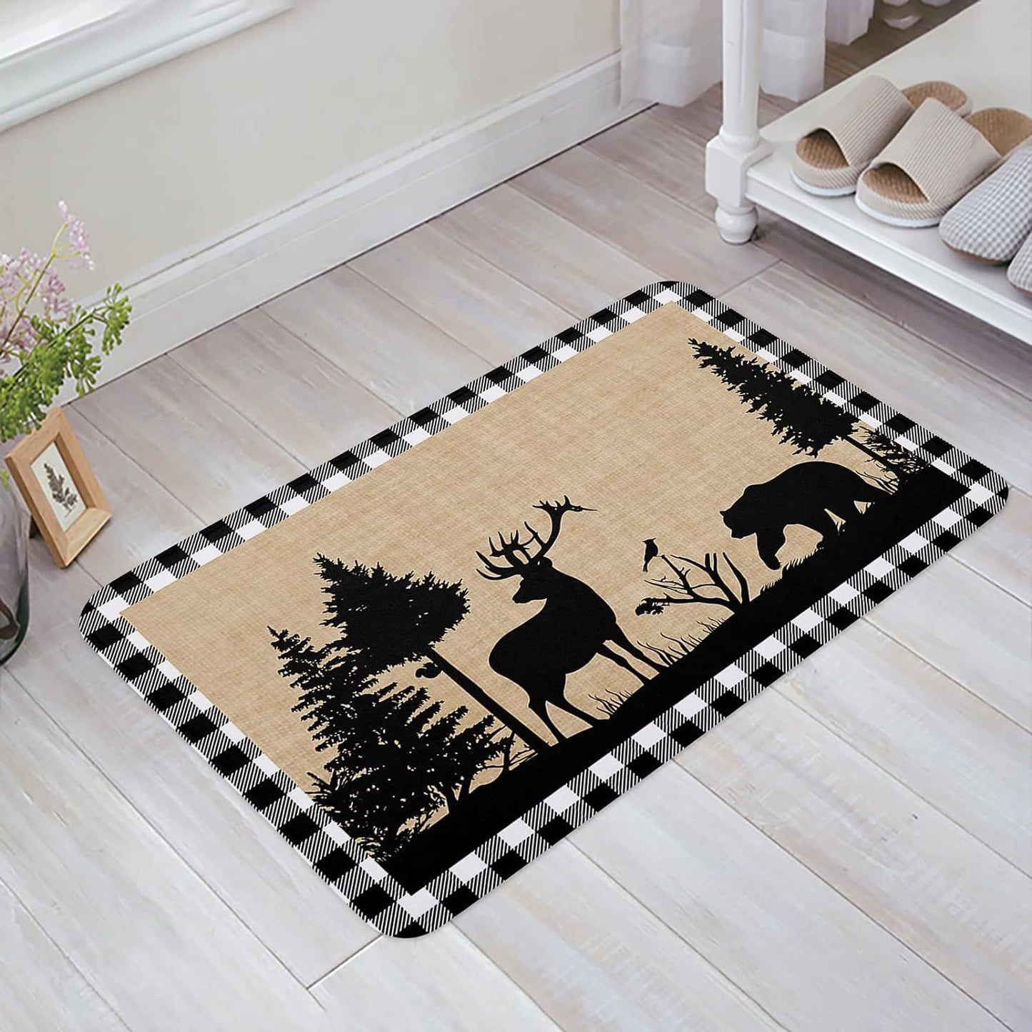 Country Striped Christmas Floor Mat - Festive Holiday Decor for Home & Garden