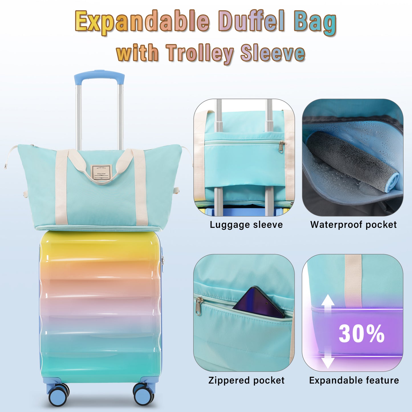20-Inch Carry-On Luggage with Cup Holder - Lightweight Hardshell Suitcase Set