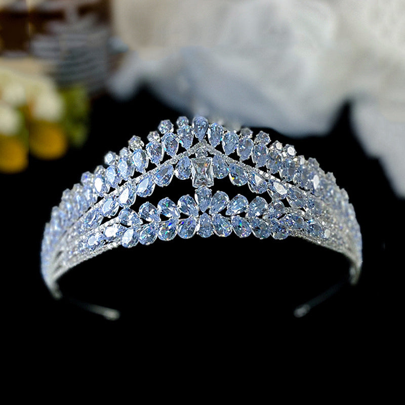 Wedding Zircon Crown Hair Accessories for Bridal Ceremony - Silver