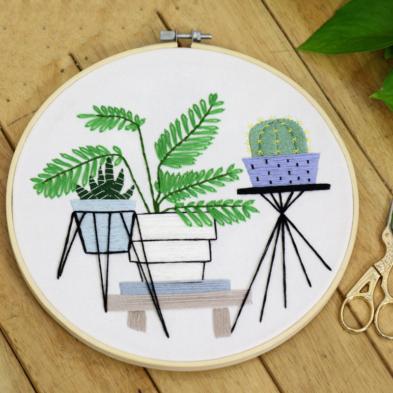 DIY Embroidery Kit for Beginners - Handmade Cross Stitch Material Bag with Canvas, Thread & Frame