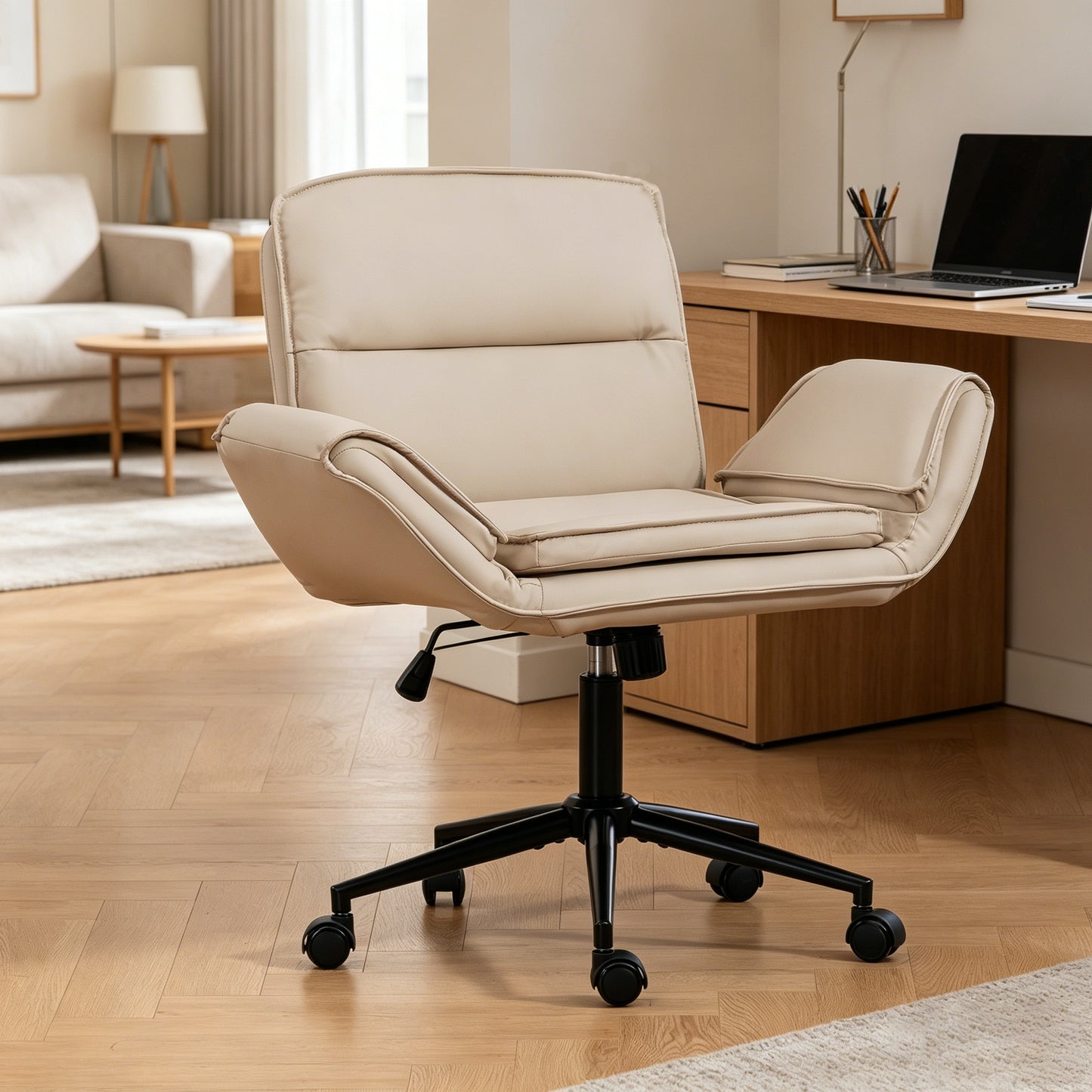 Criss Cross Chair With 5-Gear Adjustable Armrests & Wheels, Ergonomic