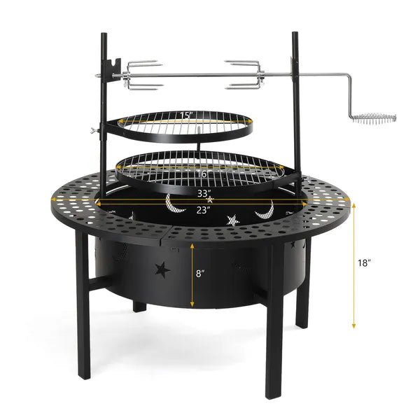 33-Inch Outdoor Fire Pit with 2 Cooking Grills - Black