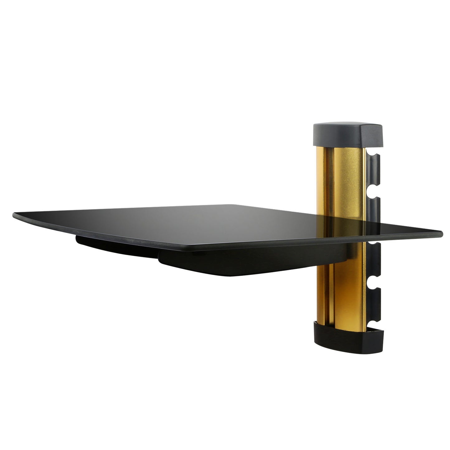 Floating Wall Shelf - Tempered Glass Storage for DVD & Cable Boxes - Gold