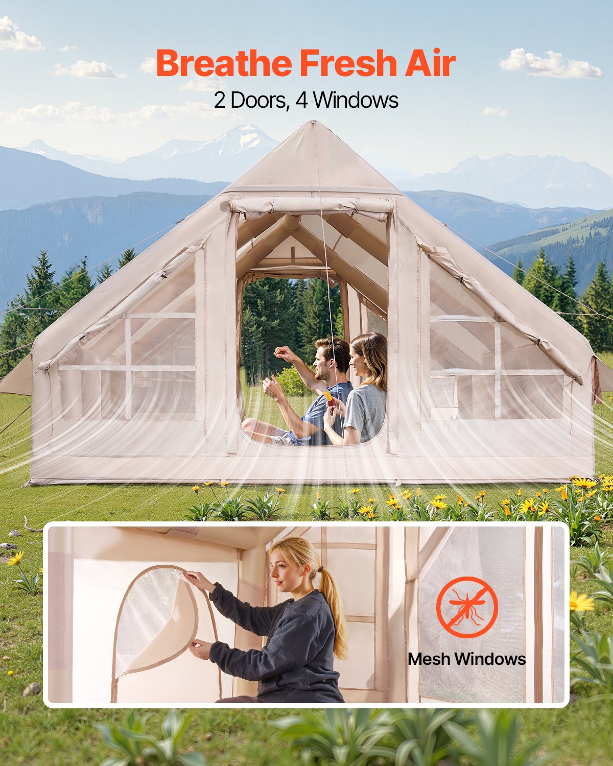 Inflatable Camping Tent for 5-8 People with Pump - Waterproof & Easy Setup
