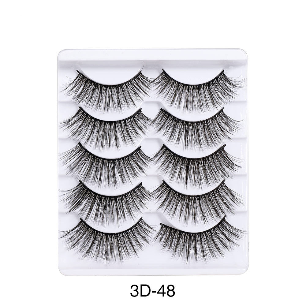 Natural 3D False Eyelashes 5 Pairs - Dense, Curly, Lightweight