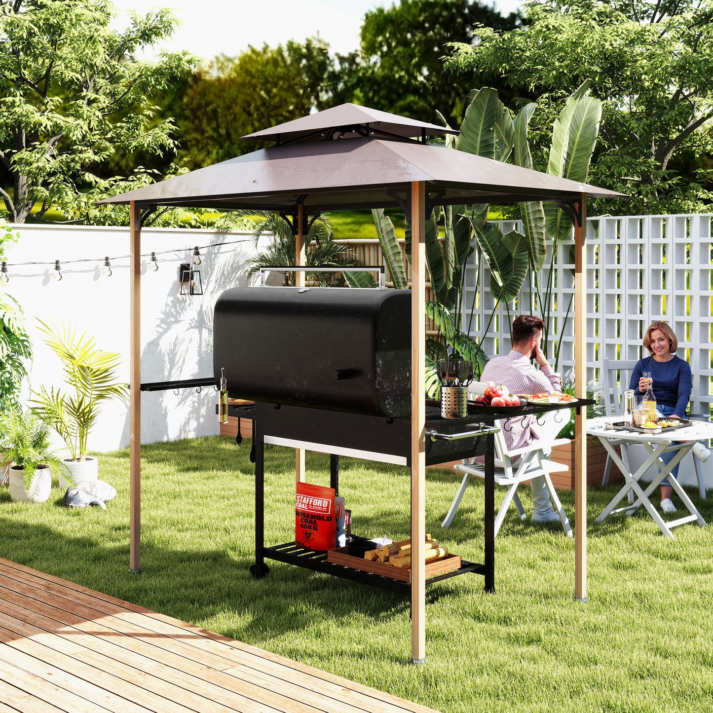 8x5 Double Tiered Grill Gazebo with Side Shelves & Hooks